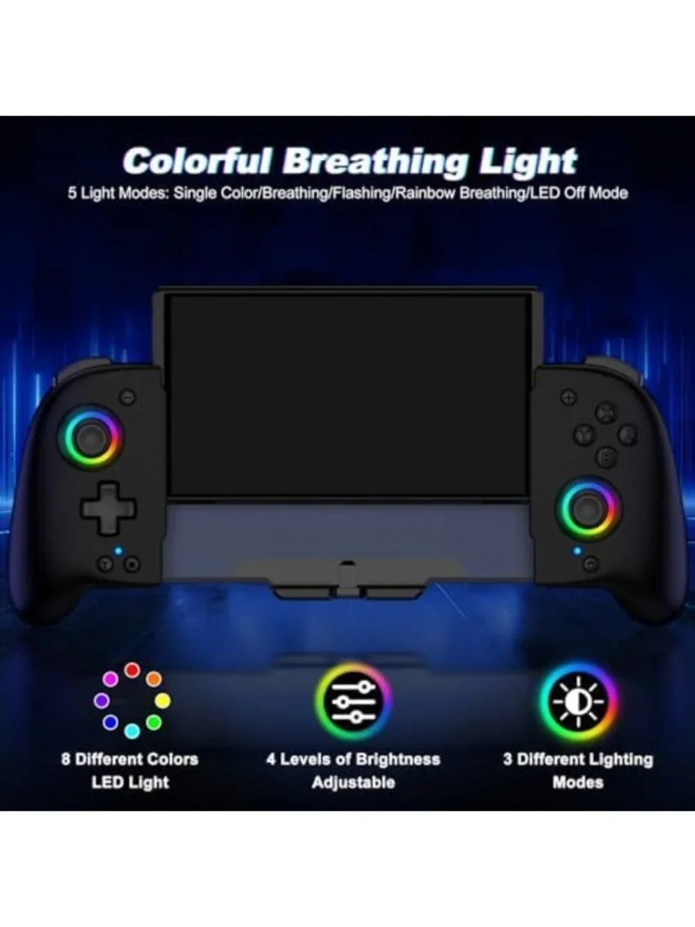 Enhanced Grip Switch Controller with Hall Effect Joysticks & RGB Lighting